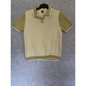 Common People Mens Green Cotton Knit Chevron Polo Shirt Short Sleeve Size L